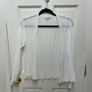 Kinross Cotton Rib Texture Open Front Cardigan in White Sz Large